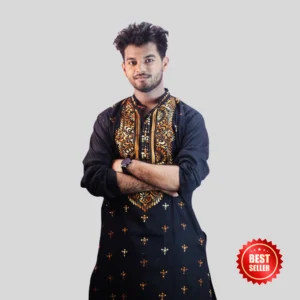 Black Cotton Hand Stitched Guti Punjabi