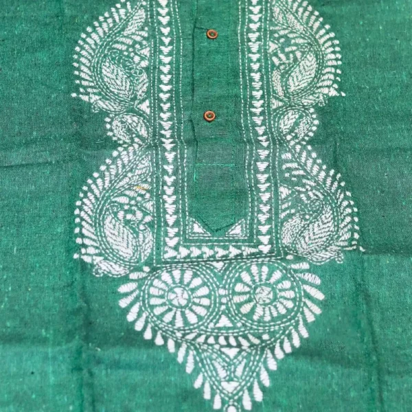 Green Khadi Kantha Punjabi ( Full Sleeve ) - Image 2