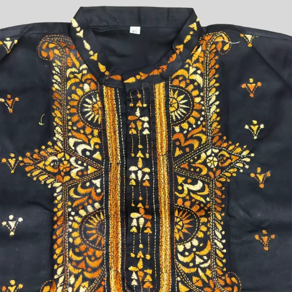 Black Cotton Hand Stitched Guti Punjabi - Image 2