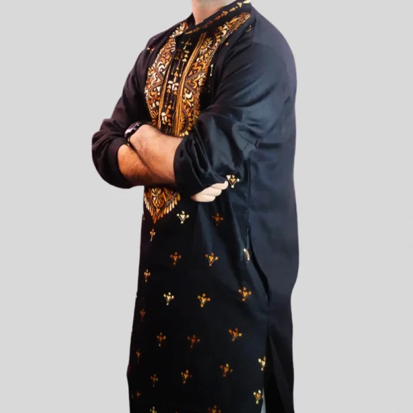Black Cotton Hand Stitched Guti Punjabi - Image 3