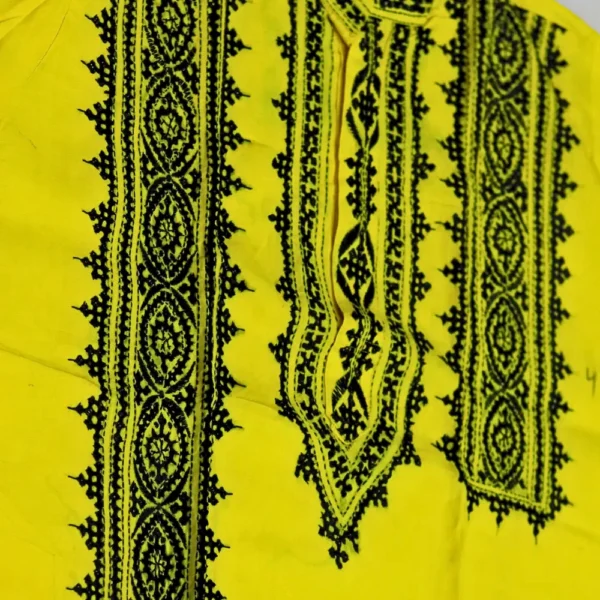 Yellow Gujarati Hand Stitch Cotton Punjabi ( Full Sleeve ) - Image 2
