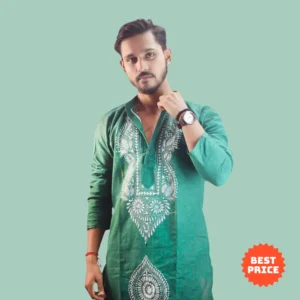 Green Khadi Kantha Punjabi ( Full Sleeve )