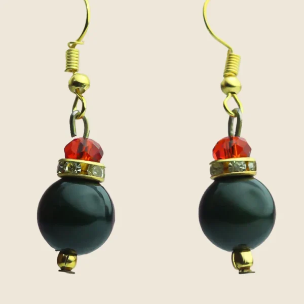 Handcrafted Olive Green & Red Accent Pearl Earrings by INDLooms