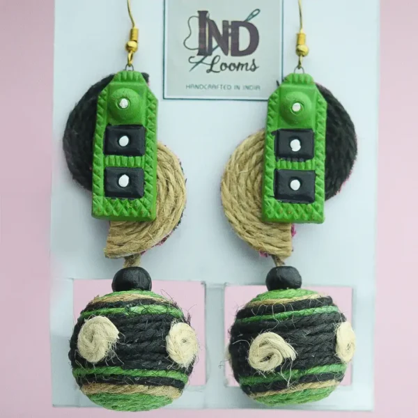 Premium Organic Green Handcrafted Jute & Clay Earrings by INDLooms