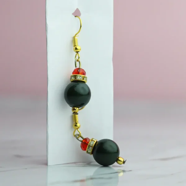 Handcrafted Olive Green & Red Accent Pearl Earrings by INDLooms - Image 4