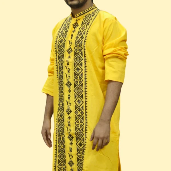 Yellow Kurta Punjabi with Intricate Kantha Embroidery - Handmade by INDLooms - Image 2