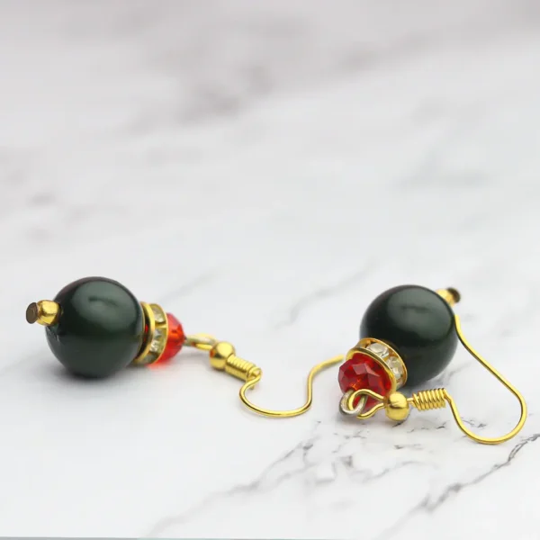 Handcrafted Olive Green & Red Accent Pearl Earrings by INDLooms - Image 3
