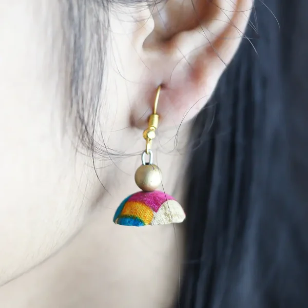 Handmade Multicolor (Aqua & Magenta) Beaded Earrings by INDLooms - Image 2