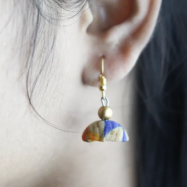 Handmade Multicolor (Blue & Orange) Beaded Earrings by INDLooms - Image 2