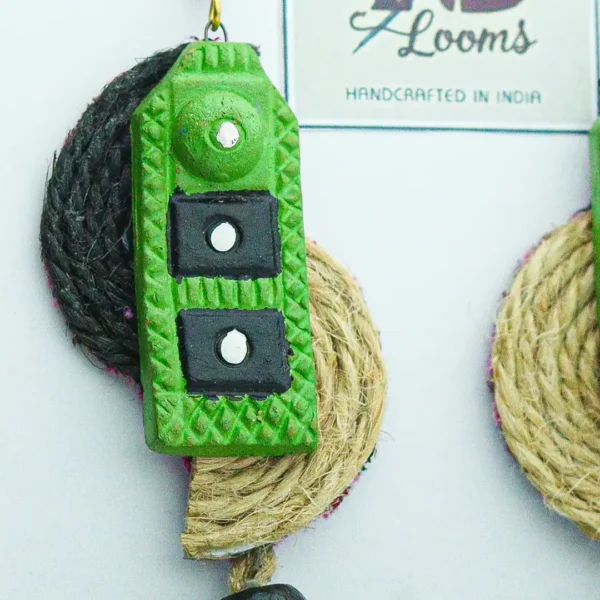 Premium Organic Green Handcrafted Jute & Clay Earrings by INDLooms - Image 3