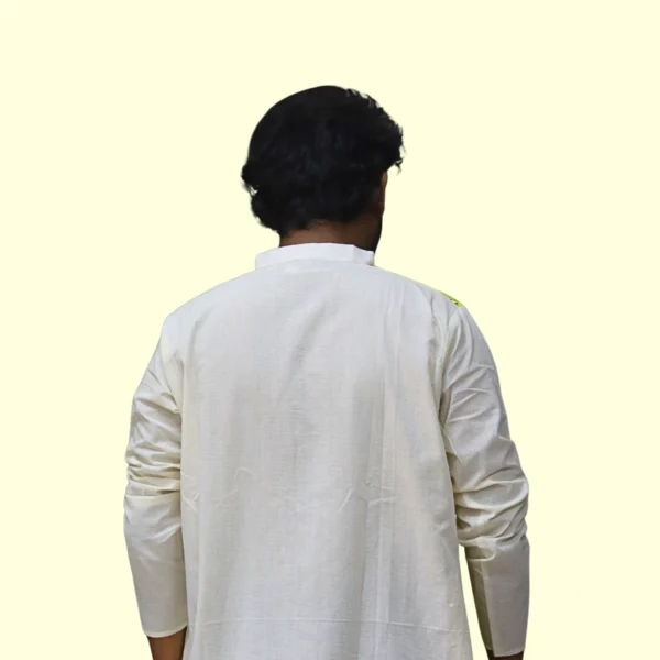 Yellow & Cream Kurta Punjabi with Intricate Kantha Embroidery – Handcrafted by INDLooms - Image 5
