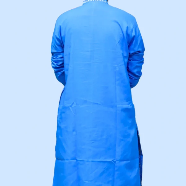 Blue cotton kurta for men with white floral embroidery and full sleeves – Indlooms