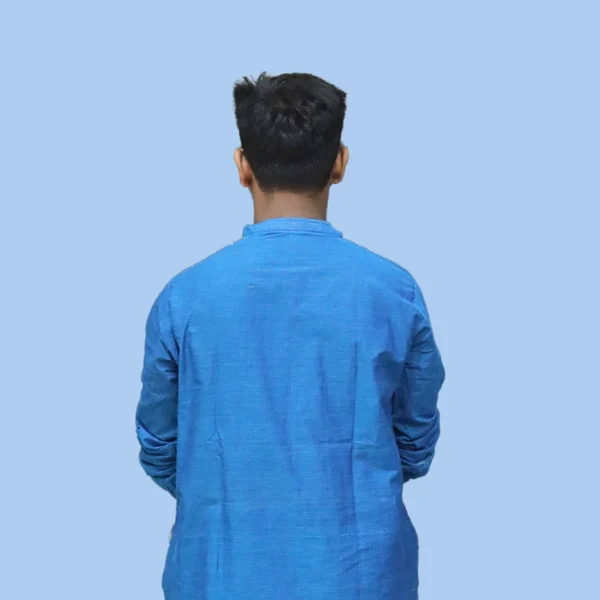 Blue & Cream Kurta Punjabi with Intricate Kantha Embroidery – Handcrafted by INDLooms - Image 5