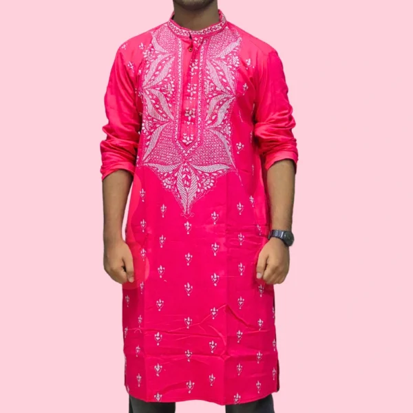 Men’s pink kurta with white embroidery – Indlooms premium ethnic wear