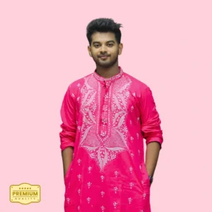 Men’s pink kurta with white embroidery – Indlooms premium ethnic wear