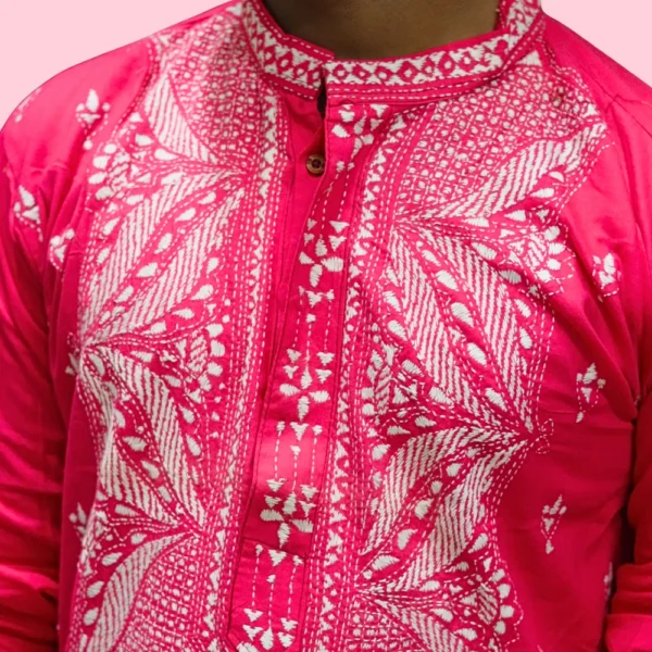 Men’s pink kurta with white embroidery – Indlooms premium ethnic wear