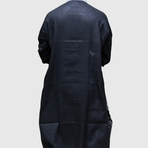 Men's black kurta with white geometric embroidery – trendy ethnic wear by Indlooms
