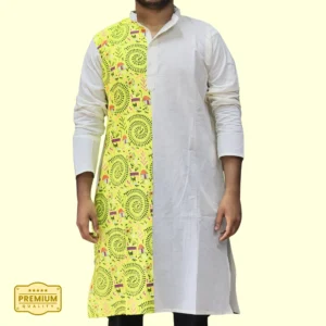 Yellow & Cream Kurta Punjabi with Intricate Kantha Embroidery – Handcrafted by INDLooms