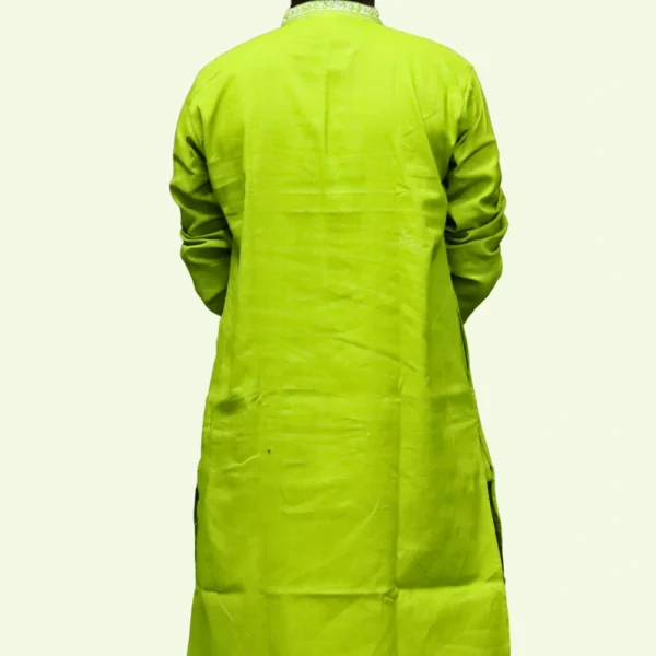 Men's lime green kurta with white thread embroidery – festive ethnic wear by Indlooms