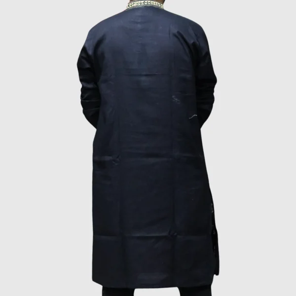 Men's black kurta with cream floral embroidery – traditional ethnic wear from Indlooms