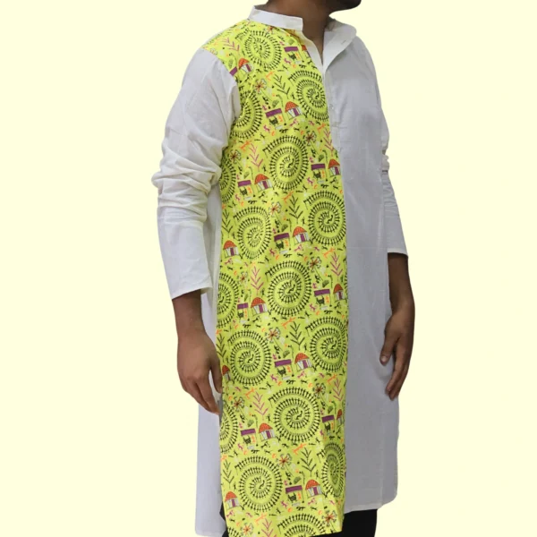 Yellow & Cream Kurta Punjabi with Intricate Kantha Embroidery – Handcrafted by INDLooms - Image 4